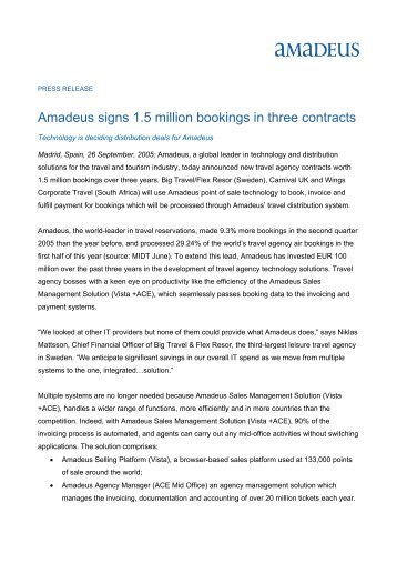 Amadeus signs 1.5 million bookings in three contracts