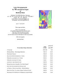 List of Arrangements for 16 note Barrel Organ of Winfried Klein