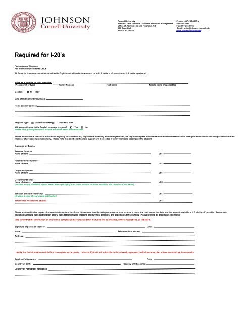 Form I-20 - Johnson Graduate School of Management - Cornell ...