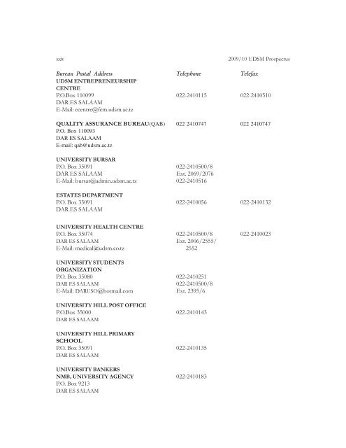 2010-2011 UDSM Prospectus - University of Dar es salaam