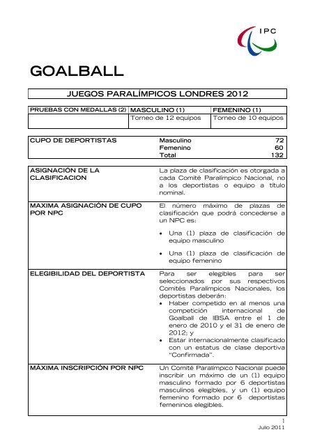 Descarga Criterios de Clasificacion IPC Goalball - EspaÃ±ol - ComitÃ© ...