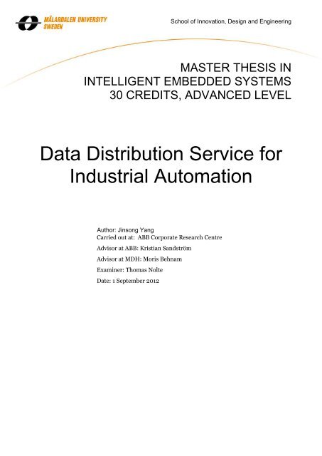 Data Distribution Service for Industrial Automation - Research