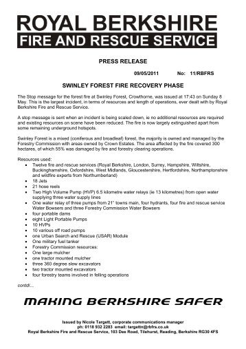 press release swinley forest fire recovery phase - Royal Berkshire ...