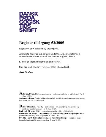 Artikelregister 2005 - Dansk PÃ¦dagogisk Tidsskrift DPT