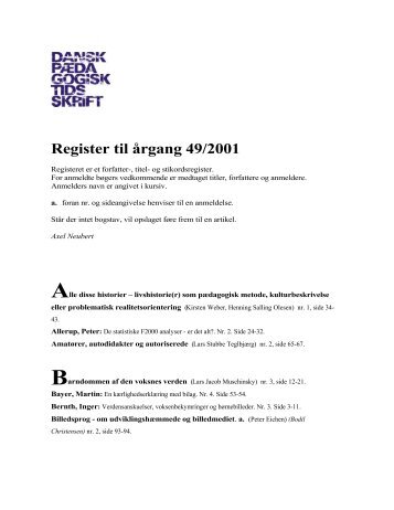 Artikelregister 2001 - Dansk PÃ¦dagogisk Tidsskrift DPT