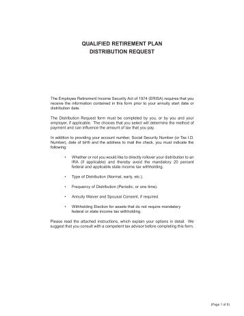 Qualified Plan Participant Distribution Form