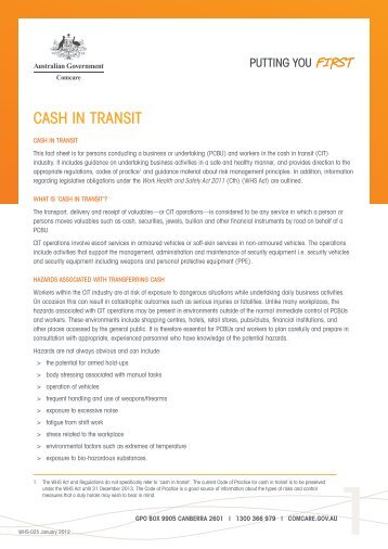 Cash in transit [PDF,174KB] - Comcare