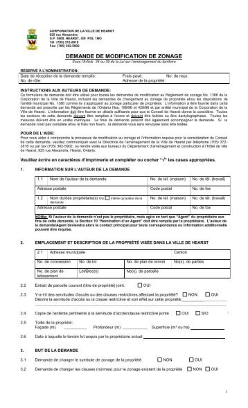 Demande de modification au zonage - Ville de Hearst