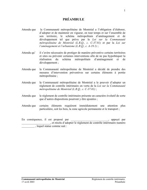 RÃ¨glement de contrÃ´le intÃ©rimaire - CommunautÃ© mÃ©tropolitaine de ...