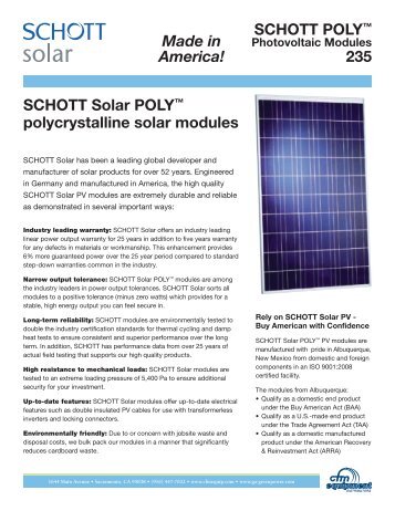 SCHOTT POLYâ„¢ Photovoltaic Modules 235 ... - CFM Equipment