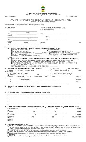 Application for Road and Sidewalk Occupation Permit