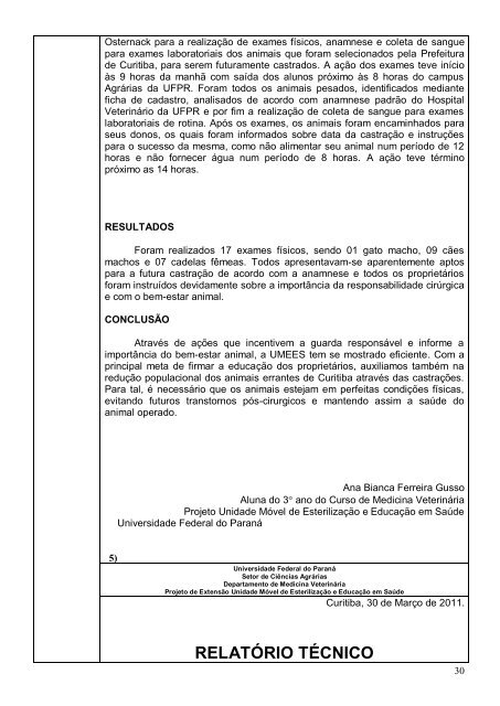 RelatÃ³rio Final 2012 - Zoonoses - Universidade Federal do ParanÃ¡