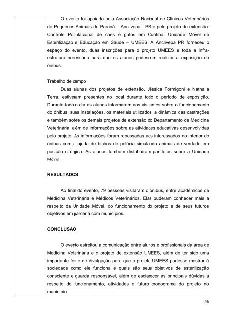 RelatÃ³rio Final 2012 - Zoonoses - Universidade Federal do ParanÃ¡