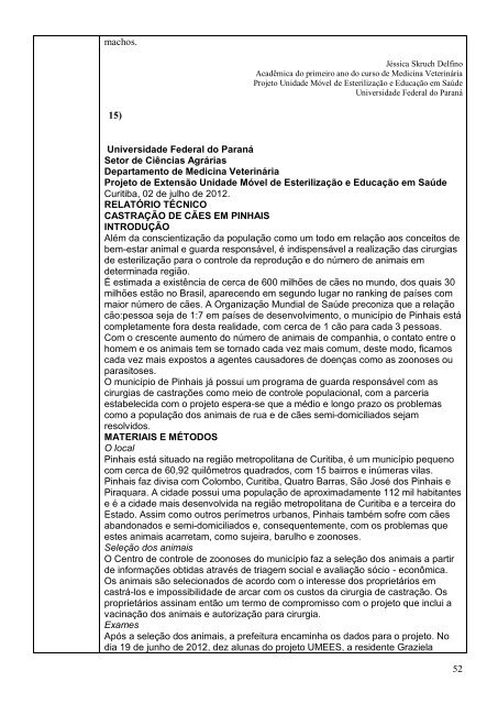 RelatÃ³rio Final 2012 - Zoonoses - Universidade Federal do ParanÃ¡