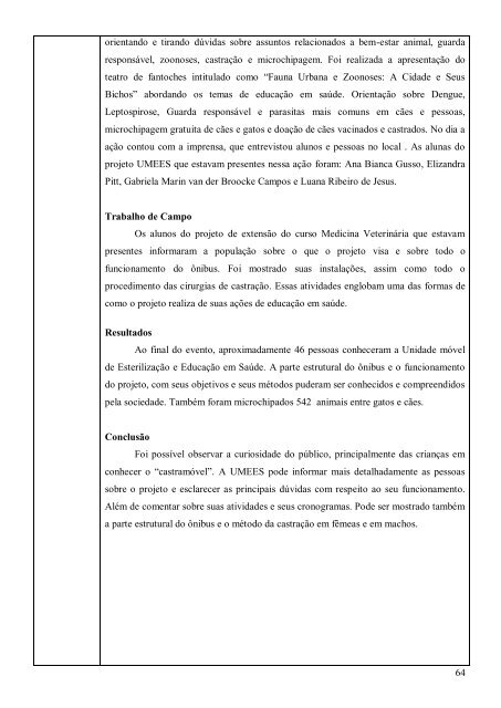 RelatÃ³rio Final 2012 - Zoonoses - Universidade Federal do ParanÃ¡