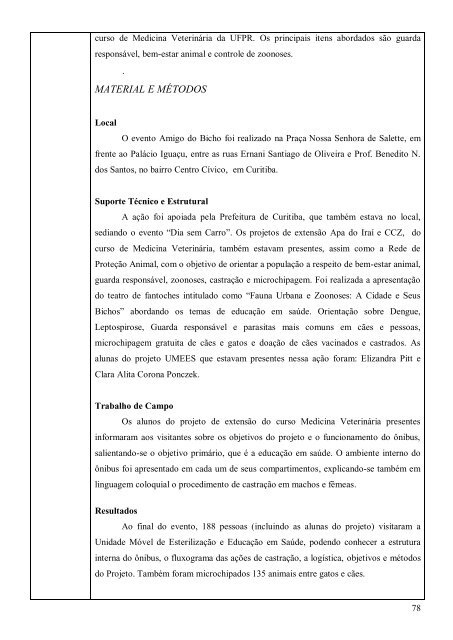 RelatÃ³rio Final 2012 - Zoonoses - Universidade Federal do ParanÃ¡