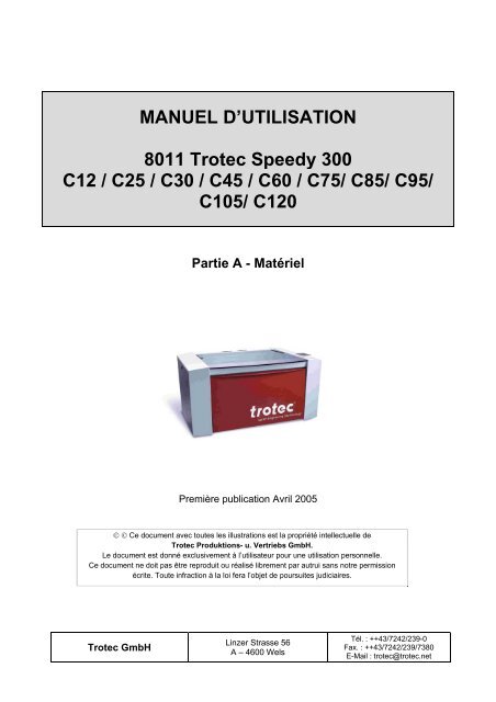 MANUEL D'UTILISATION 8011 Trotec Speedy 300 ... - Trotec Laser