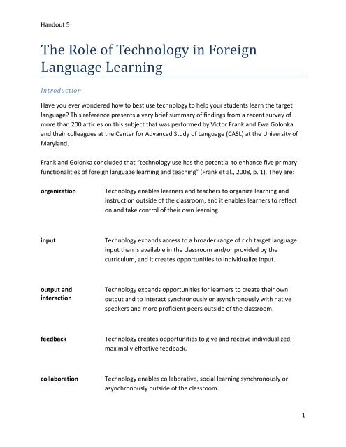 The Role of Technology in Foreign Language Learning - StarTalk