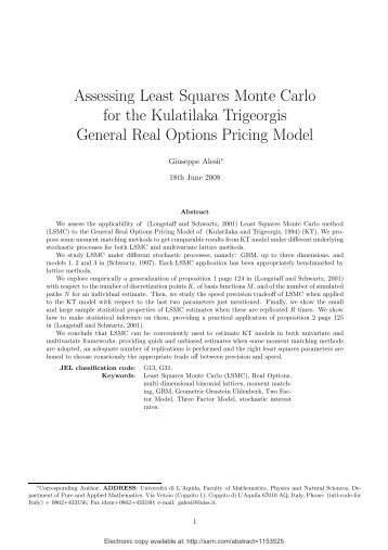 Assessing Least Squares Monte Carlo for the Kulatilaka Trigeorgis ...