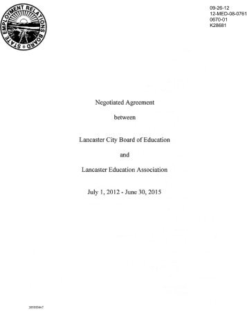 Negotiated Agreement between Lancaster City Board of Education ...