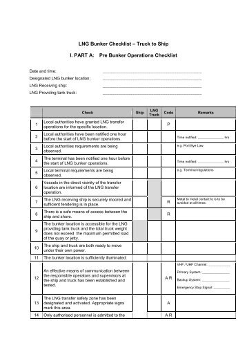 LNG Bunker Checklist â Truck to Ship I. PART A ... - Port of Rotterdam