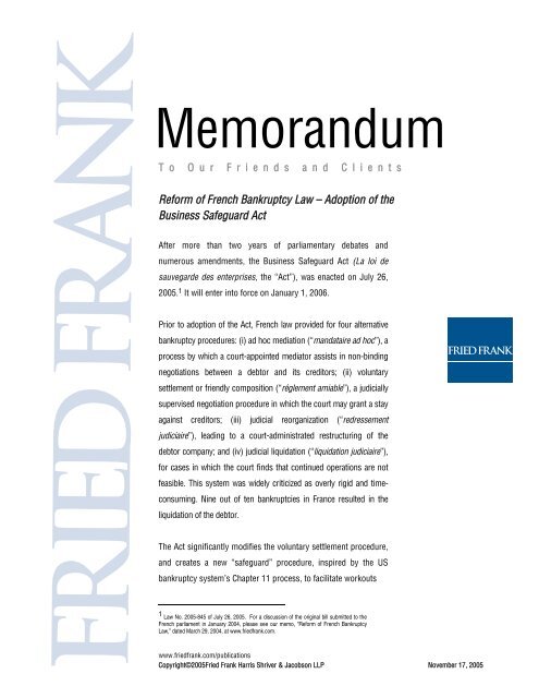 Reform of French Bankruptcy Law - Fried Frank