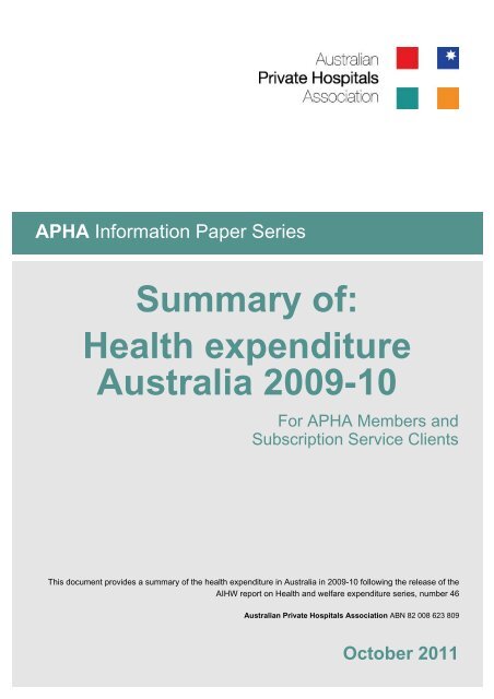 Summary of: Health expenditure Australia 2009-10 - Australian ...