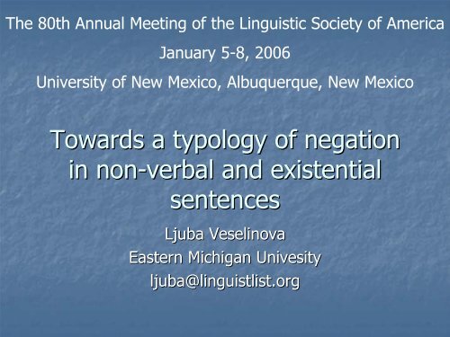 Towards A Typology Of Negation In Non Verbal And Existential