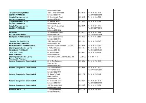 Pharmacies list Dec 09 - NHS