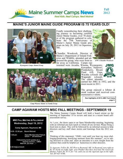 Fall 2012 Newsletter - Maine Summer Camps