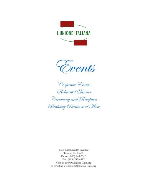 RENTAL INFORMATION NP - The Italian Club of Tampa