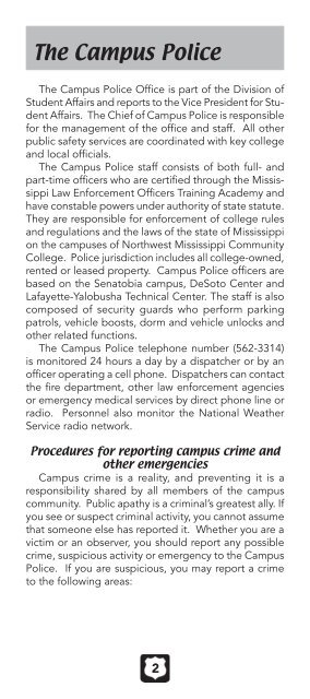 Campus Crime Brochure - Northwest Mississippi Community College