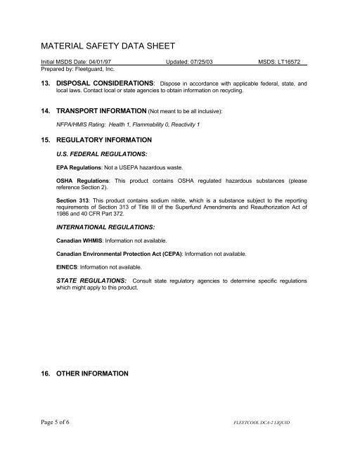 MATERIAL SAFETY DATA SHEET - Ditch Witch