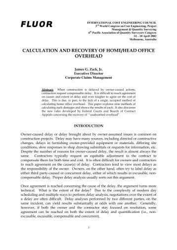 Calculation and Recovery of Home/Head Office Overhead (2002