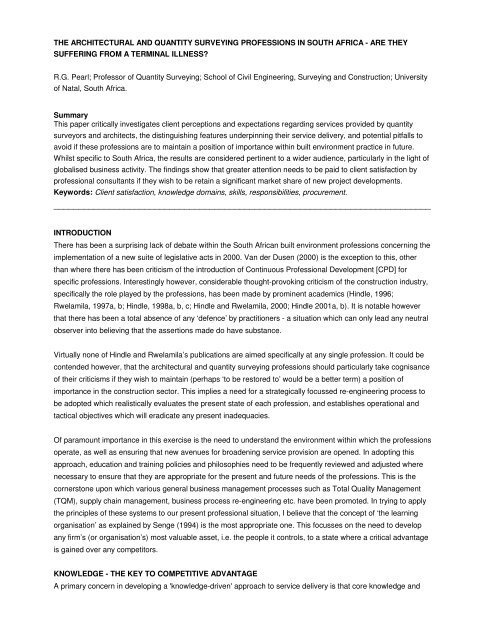 The Architectural and Quantity Surveying Professions in South Africa