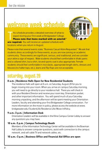 welcome week schedule - Bridgewater College