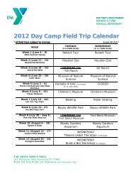 2012 Day Camp Field Trip Calendar - YMCA of Greater Houston