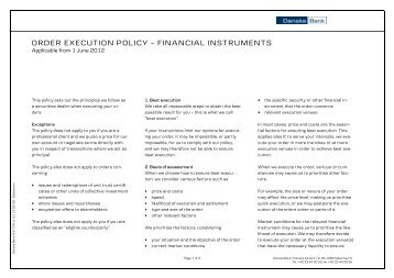 Order execution policy financial instruments - Danske Bank