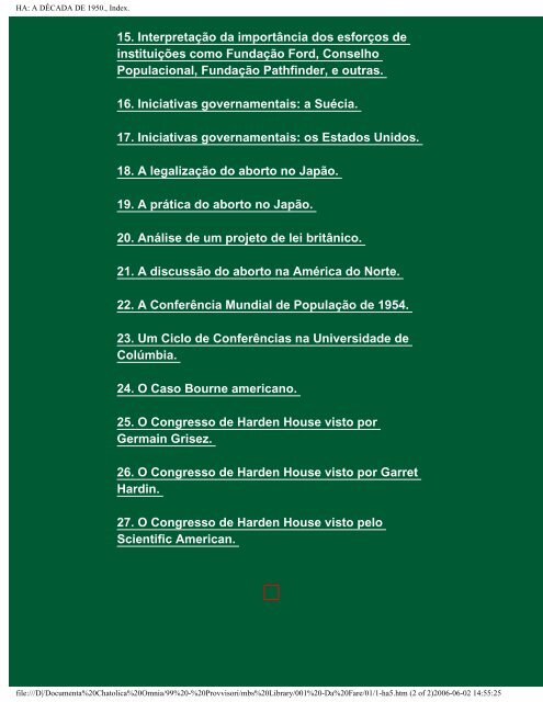 HISTÃRIA DA FORMAÃÃO DA PROBLEMÃTICA DO ABORTO:Index.