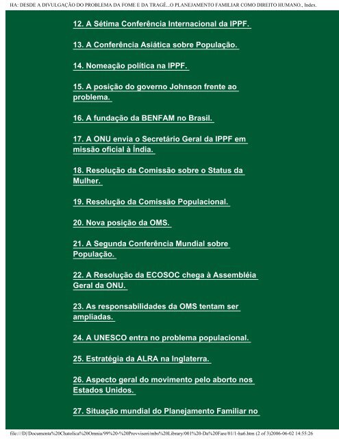 HISTÃRIA DA FORMAÃÃO DA PROBLEMÃTICA DO ABORTO:Index.