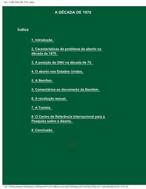 HISTÃRIA DA FORMAÃÃO DA PROBLEMÃTICA DO ABORTO:Index.