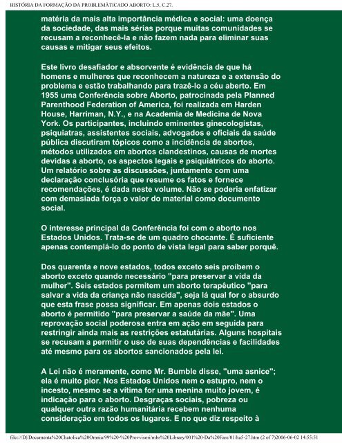 HISTÃRIA DA FORMAÃÃO DA PROBLEMÃTICA DO ABORTO:Index.