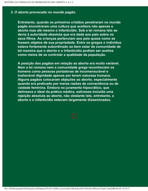 HISTÃRIA DA FORMAÃÃO DA PROBLEMÃTICA DO ABORTO:Index.