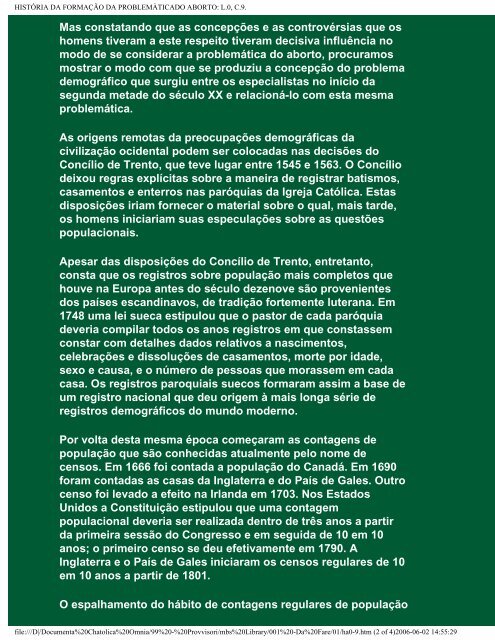 HISTÃRIA DA FORMAÃÃO DA PROBLEMÃTICA DO ABORTO:Index.