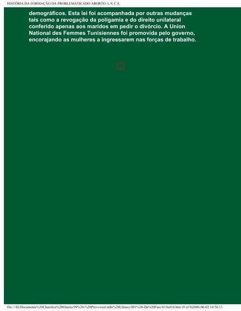 HISTÃRIA DA FORMAÃÃO DA PROBLEMÃTICA DO ABORTO:Index.