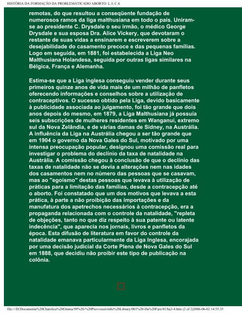 HISTÃRIA DA FORMAÃÃO DA PROBLEMÃTICA DO ABORTO:Index.