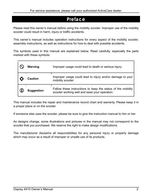 Osprey 4410 Mobility Scooter Owner's Manual - Discovermymobility ...