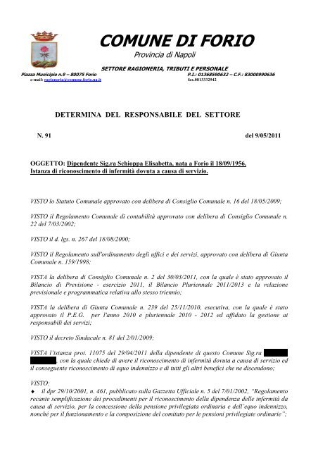 Det.91 Istanza riconoscimento infermitÃ  per ... - Comune di Forio