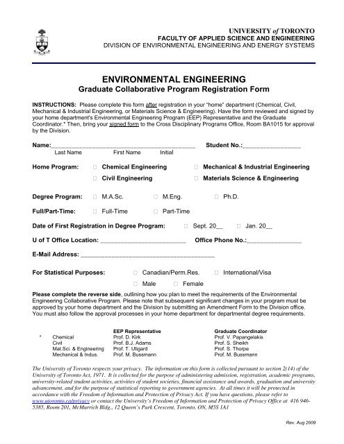 APPLICATION FORM - Civil Engineering - University of Toronto