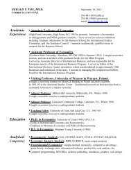 Academic Associate Professor of Economics. Experience